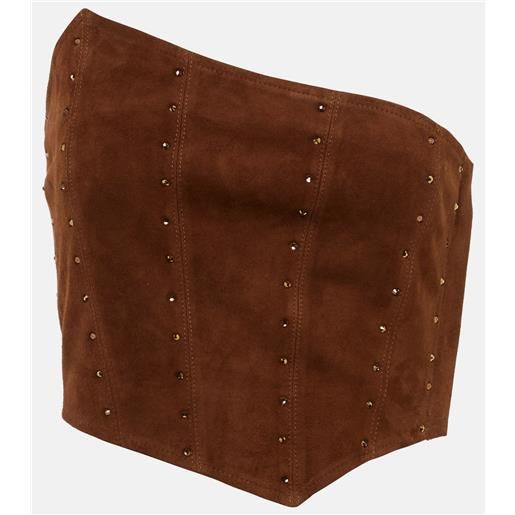 Alessandra Rich top asimmetrico in suede senza spalline