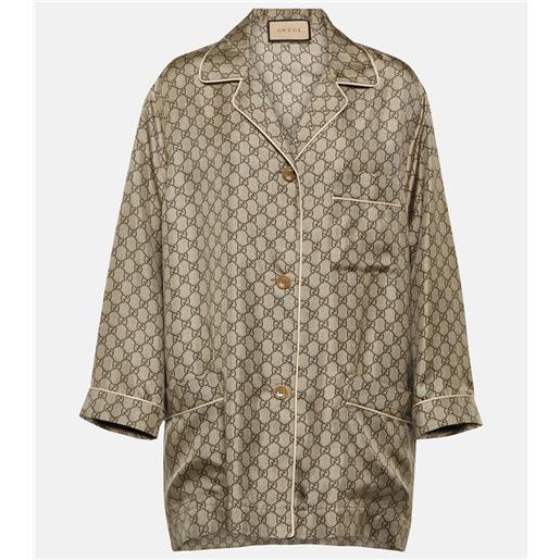 Gucci camicia oversize in seta gg supreme