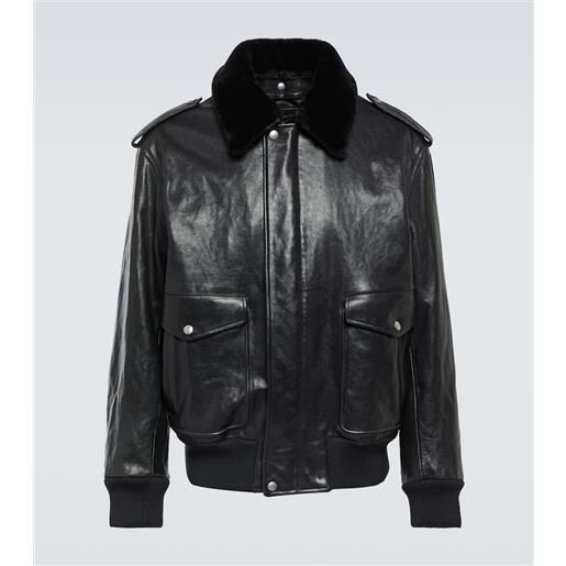 Prada giacca in pelle con pelliccia sintetica