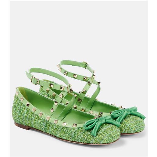 Valentino Garavani ballerine rockstud in tweed lamã©