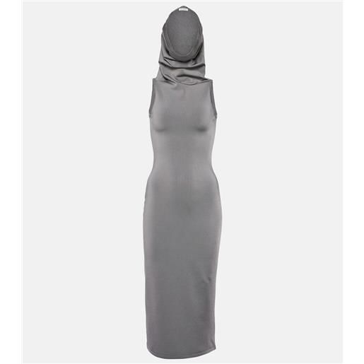 Alaia alaã¯a abito midi in jersey con cappuccio