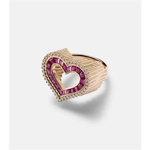 Marie Lichtenberg anello love ring in oro 18kt con diamanti e rubini