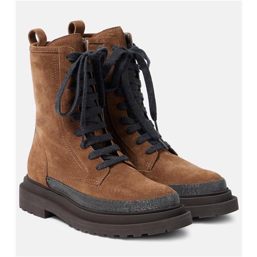 Brunello Cucinelli anfibi in suede con monili