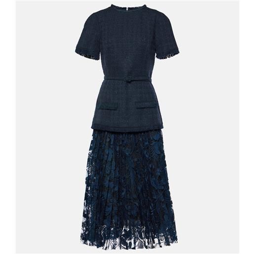 Oscar de la Renta abito midi in tweed di misto lana con pizzo