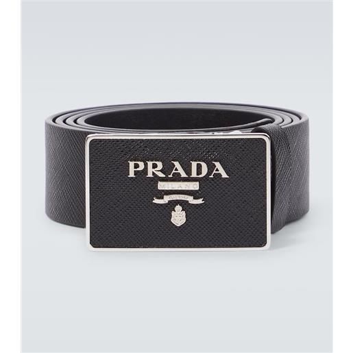 Prada cintura in pelle saffiano con logo