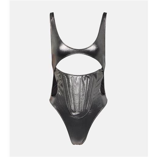 Mugler costume intero metallizzato con cut-out