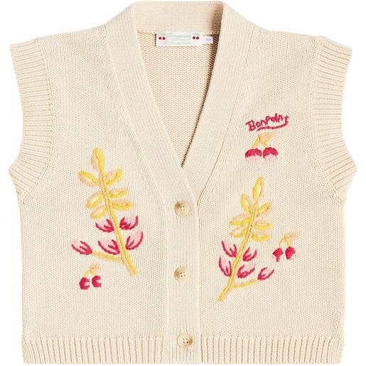 Bonpoint gilet ticiana in cotone con ricamo