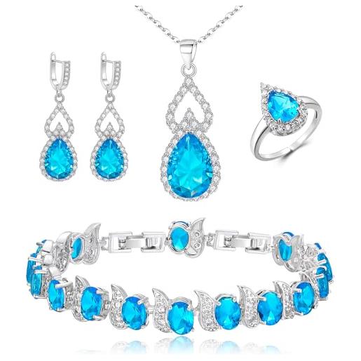 Set Gioielli Donne Argento Con Zirconia - Collana, Orecchini, Bracciale E Anello Regolabile - Foto 5