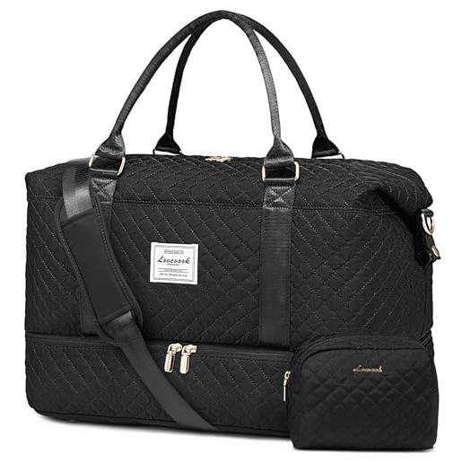 Borsa Da Viaggio BAGSMART Per Donna - Weekend Borsa Sportiva Con Tasca Per Tappetino Yoga, Compagno Di Viaggio Ospedale, 18.5x8.7x11 Pollici, Nero