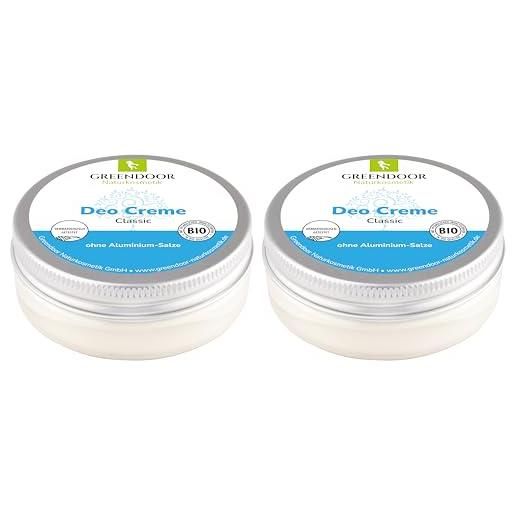 GREENDOOR crema deodorante senza alluminio, confezione risparmio da 2, 100 ml, naturale senza sali di alluminio, olio di palma, aloe vera, cosmetici naturali, deodorante crema