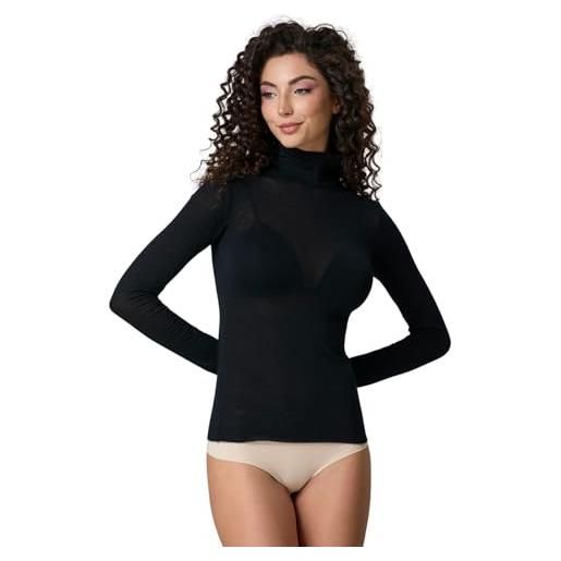 LADY·C maglia modal e cashmere collo alto manica lunga donna leggera calda e morbida (it, testo, m, regular, regular, viola)