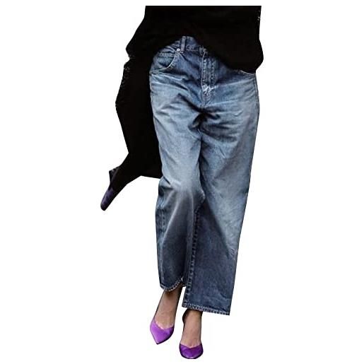 FNKDOR boyfriend jeans da donna, larghi, a vita bassa, larghi, larghi, jeans, blu, l