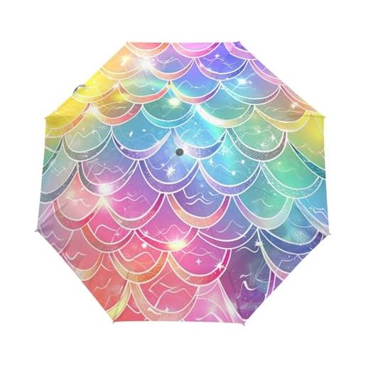 Niigeu scaglie di sirena arcobaleno in marmo ombrello pieghevole automatico ombrelli antivento protezione uv da viaggio per bambini ragazzi ragazze