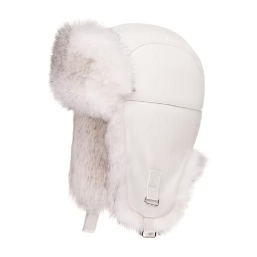 Futrzane cappello di pelle con paraorecchie - berretto uomo aviatore pelliccia (m, bianco - bianco con nero siberian)