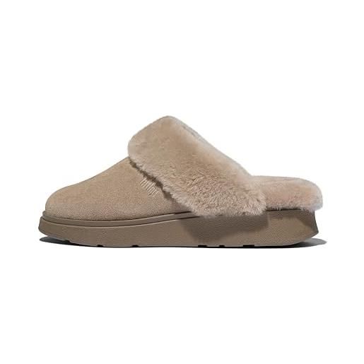 Fitflop gen-ff shearling-collar suede slippers, pantofole donna, desert tan, 39 eu