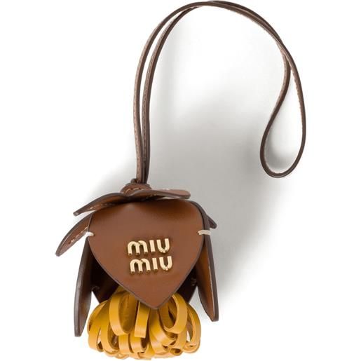 Miu Miu ciondolo per borsa con logo in pelle - marrone