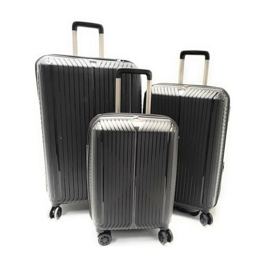 Clacson set 3 trolley rigido polipropilene 8 ruote con trolley bagaglio a mano idoneo ryanair (nero)