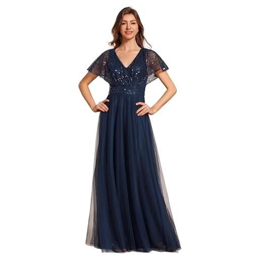 Ever-Pretty abiti da sera eleganti da donna con paillettes lunghe e scollo a v manica corta vestito da cerimonia donna nero 52