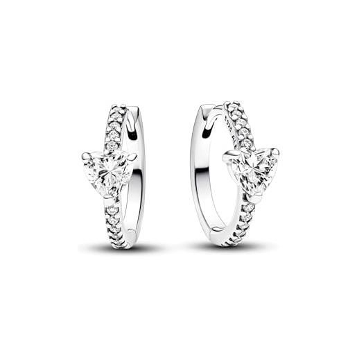 PANDORA timeless orecchini a cerchio con cuore in argento sterling con zirconi cubici trasparenti, cerchi