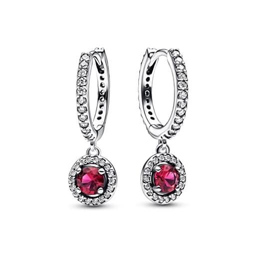 PANDORA timeless orecchini a cerchio brillante in argento sterling con cristallo rosso ciliegia jubilee e zirconi cubici trasparenti, rotondo rosso