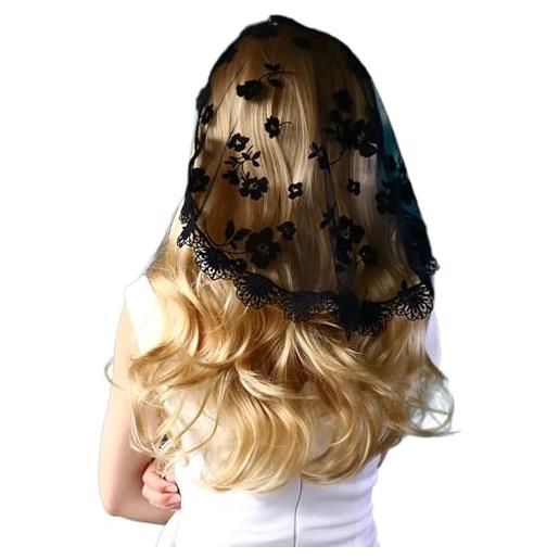 CHAKAE foulard etnico con fiori in pizzo per donne sciarpa per capelli da sposa bandane festa copricapo turbante fascia per capelli velo per capelli chiesa