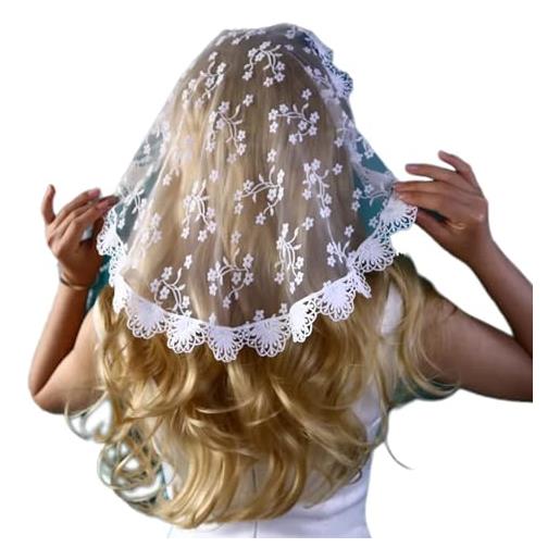 CHAKAE foulard etnico con fiori in pizzo per donne sciarpa per capelli da sposa bandane festa copricapo turbante fascia per capelli velo per capelli chiesa