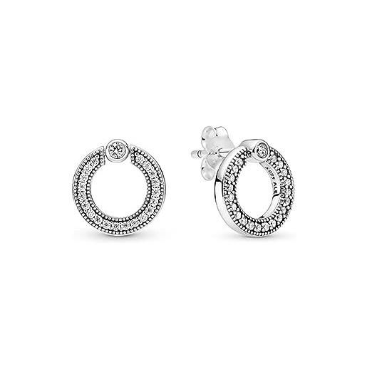 PANDORA signature orecchini a bottone reversibili con logo in argento sterling con zirconi cubici trasparenti