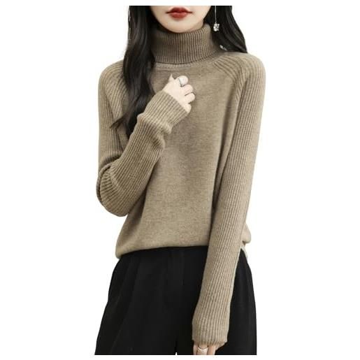 Chanyarn dolcevita da donna 100% lana merino autunno inverno maniche lunghe caldo maglione pullover lavorato a maglia (tan, s)