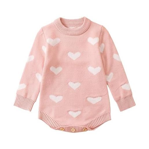 Alunsito maglione per neonato pagliaccetto maglione per neonato lavorato a maglia felpa con cuore d'amore pagliaccetto autunno inverno completi per san valentino 100 rosa 18-24 mesi