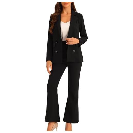 Allegra K completo da lavoro da donna, 2 pezzi, blazer con risvolto dentellato e pantaloni lunghi, grigio blu, s