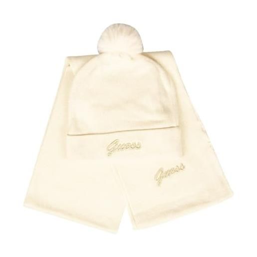 GUESS sciarpa e cappello con rovescia e pon pon donna completo con logo ricamato articolo j3rza2z3d70, g015 avorio, s