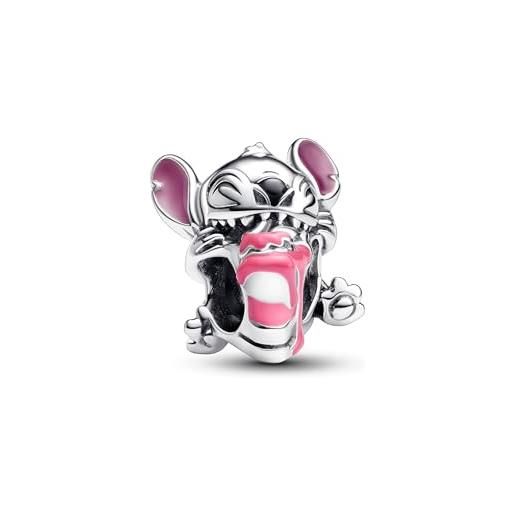 PANDORA disney ciondolo con torta di compleanno con stitch in argento sterling con smalto rosa, viola, blu e nero