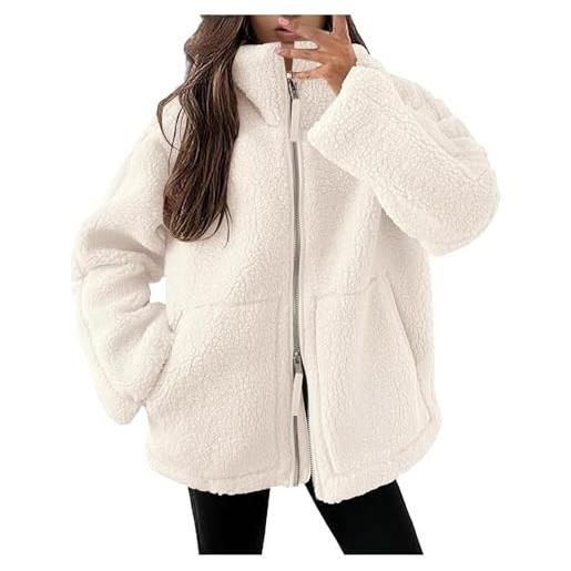 Generico felpe senza cappuccio donna felpa in pile giacca manica lunga con zip autunno invernale cappotto con tasche elegante outwear comodo e caldo (black, xl)