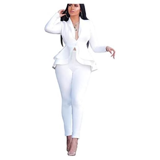 ORANDESIGNE tailleur donna pantaloni e giacca elegante set 2 pezzi pizzo blazer a maniche lunghe + pantaloni a suit moda business ol formale per ufficio 01-bianco xl