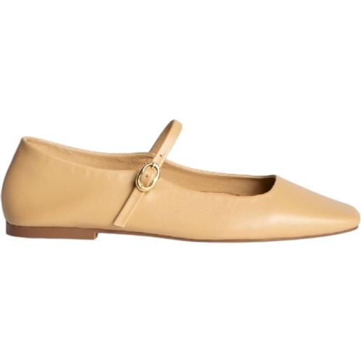 Corina scarpa ballerina donna Corina m4575 in pelle morbida nabuk cuoio con punta quadrata e cinturino regolabile suola sottile