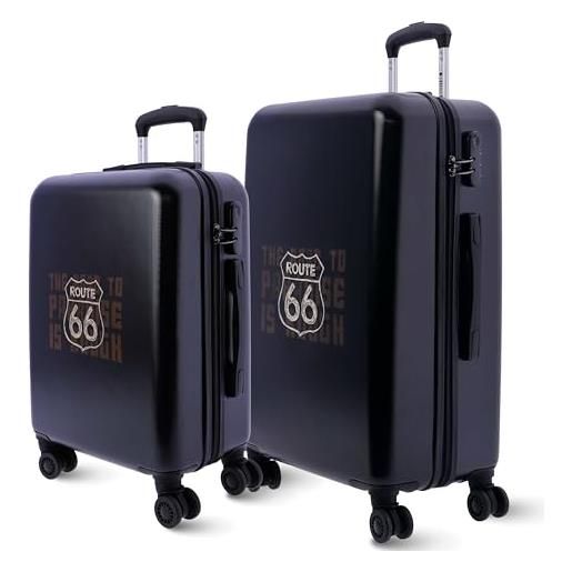 Route 66 - set valigie rigide (pack 2) trolley bagaglio a mano piccolo 55x35x20 + valigia media 66x44x24 - valigia bagaglio a mano ryanair - trolley medio - grande (blu navy)