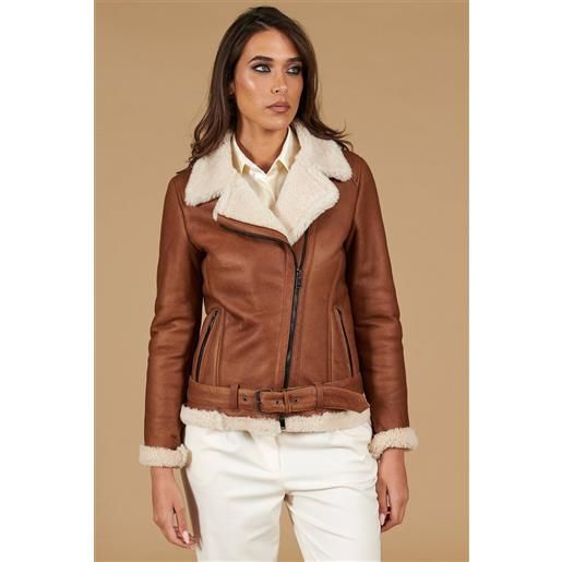 D'Arienzo montone shearling cuoio con cintura e cerniera trasversale D'Arienzo