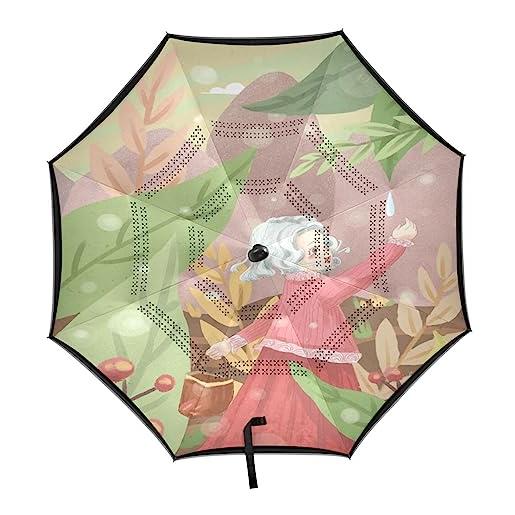 Vnurnrn foglia dell'albero della nonna ombrello invertito automatico reversibile antivento protezione uv apri automaticamente chiudi ombrelli per auto ragazzi ragazze