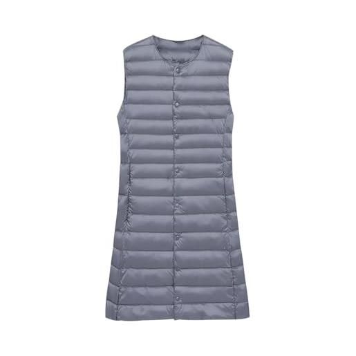 Peuignao gilet piumino donna lungo leggero gilet imbottito trapuntato donna giubbotto giubbino giacca smanicato donna gilet donna piumino leggero senza maniche donna giacchetto smanicato donna grigio m