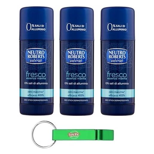 Beni Culinari neutro roberts, deodorante stick uomo fresco essenza marina, deodorante stick per uomini, 0% sali di alluminio, 40 ml + portachiavi Beni Culinari