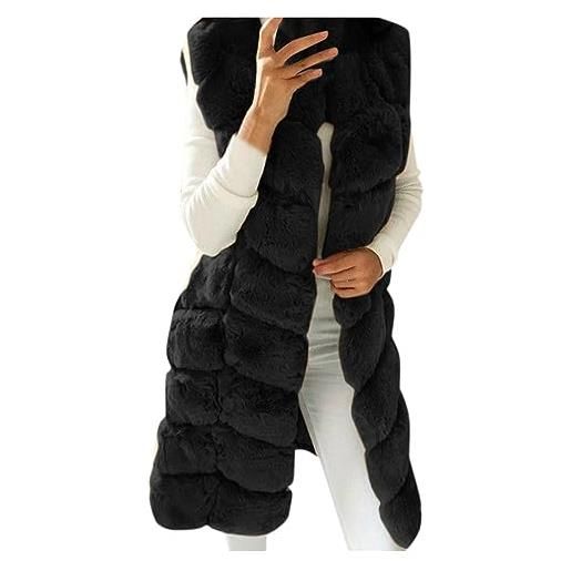 TRIGLICOLEUM gilet lungo in pelliccia sintetica da donna, elegante, senza maniche, in tinta unita, con pelliccia spessa e calda, di grandi dimensioni, giacca invernale in pelliccia sintetica, blu, s