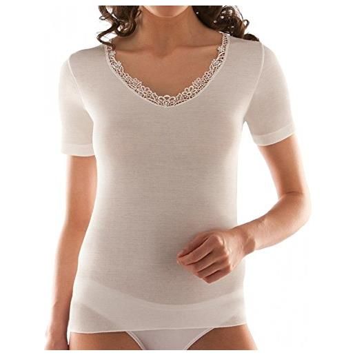 Liabel maglia manica corta donna liabel in lana cotone art 05321/1036 - pizzo assortito - bianco 6xl