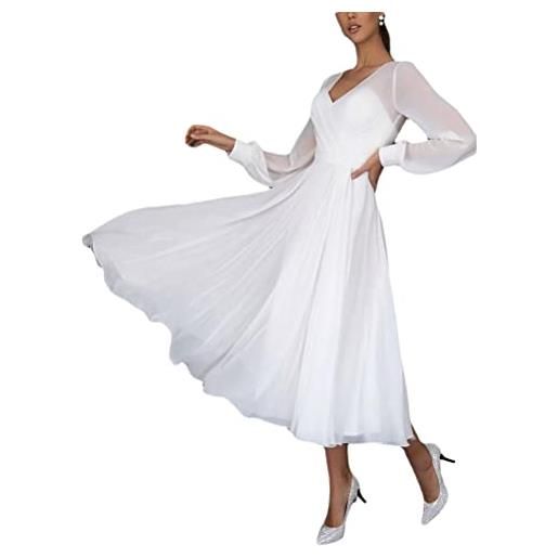 ORANDESIGNE abiti eleganti donna cerimonia curvy vestito da sera abito cocktail invernale trapezio linea ad a maniche lunghe vita alta ginocchio moda tubino damigella matrimonio a bianco 01 xs