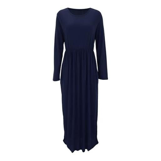 Generisch abito da donna, invernale, lungo, nero, girocollo, maniche lunghe, casual, casual, da donna, in lana, da donna, in tinta unita, in jersey, da donna, taglie forti, blu marino, xl