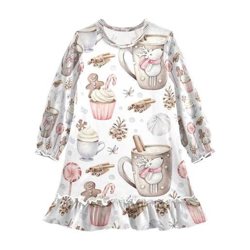 HMZXZ camicia da notte da bambina, a maniche lunghe, per cupcakes, per natale, 3-10 anni, multicolore, 4 anni