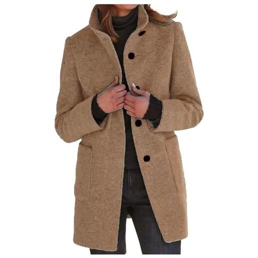Generic giacca invernale da donna calda taglie forti impermeabile cardigan in lana da donna cappotti con tasche giacca lunga da donna cappotto alla moda tinta unita casual anteriore capispalla plus size