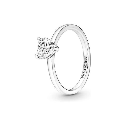 PANDORA timeless anello solitario con cuore in argento sterling con zirconia cubica trasparente, 60