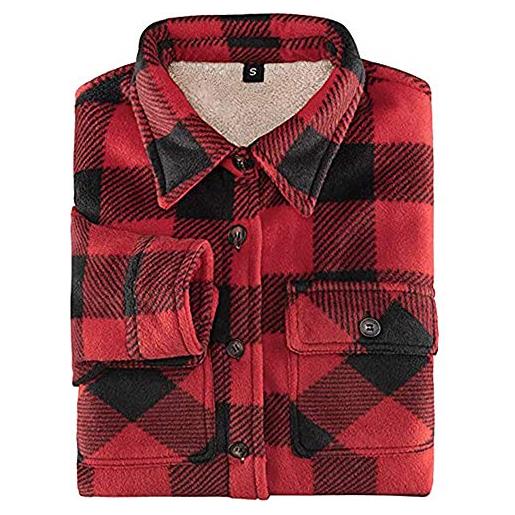 Lisskolo camicia da donna foderata in pile a quadri sherpa in pile lungo la camicia di flanella jac - rosso - l