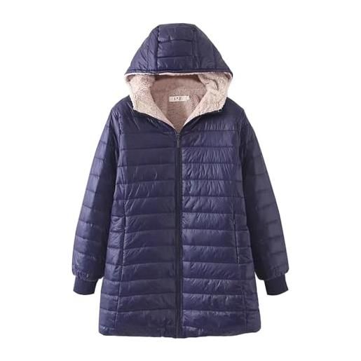 Generic giacca trapuntata da donna di media lunghezza, parka da donna, impermeabile, in pile, con cerniera intera, con cappuccio, tinta unita, cardigan grosso con tasche, a maniche lunghe, cappotto invernale