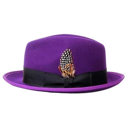 CVZQTE cappello fedora piatto in lana per uomo adulto spettacoli teatrali cappello a tema festa in maschera cappello panama costume, viola, s/l